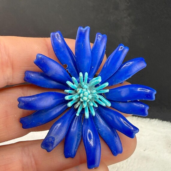 Vintage Enamel Flower Brooch Blue Mod Pop Art