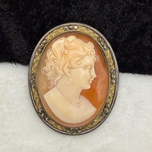 Vintage Cameo Brooch Shell Tube Hinge Pendant Bale Carved Elegant Rhinestone
