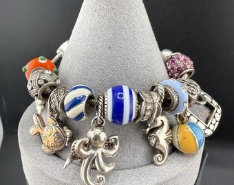 Brighton Charm Bracelet Silver Tone Slider beach Summer Photo Ocean 6.5"