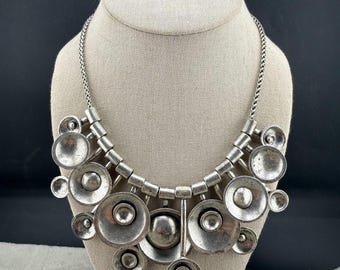 Cyclope Necklace Silver Tone Bib Modern Statement WOW  17"