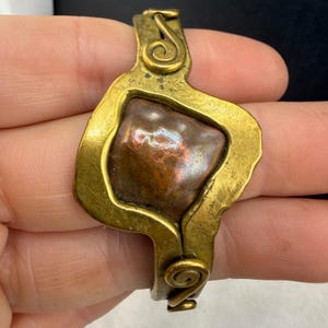 Vintage Brutalist Cuff Bracelet Mixed Metal Scroll Artisan 7in