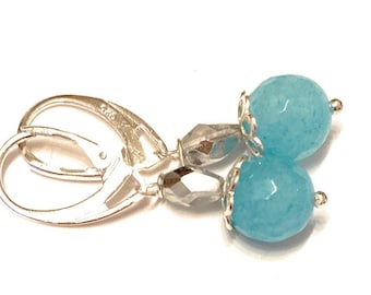 Larimar faceted 1AAA quality, earrings with 925 sterling silver, lever back, Atlantis stone, very valuable silver leverbacks, Christmas, gift