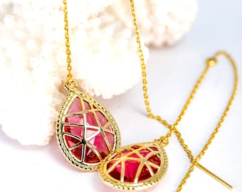 Kettenohrringe, rubinfarbig gold rhodoniert, wunderschön, elegant, Handgefertigt, Geschenk, modern, Kristall facettiert,