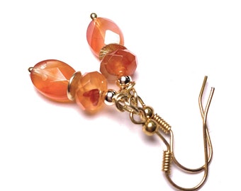 Carnelian earrings, AAA faceted pearls with golden elements, hanging earrings, highly acclaimed gemstones