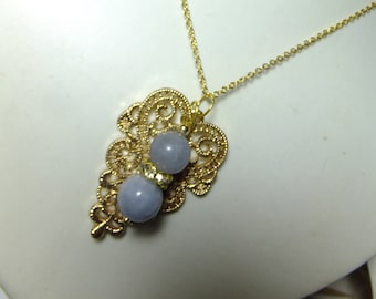 Aquamarin an 14k Goldkette mit vergoldetem Ornament, Edelsteinkette, Halskette, Collier, Handarbeit,