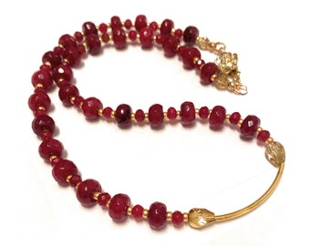 Ruby necklace 1AAA 14k. Gold middle part, high-quality Brazilian faceted beads, necklace, gift for Christmas, birthday, very elegant