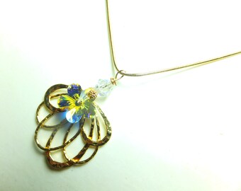 Necklace with ornament and gold plated chain and precious crystal, gemstone necklace, handmade