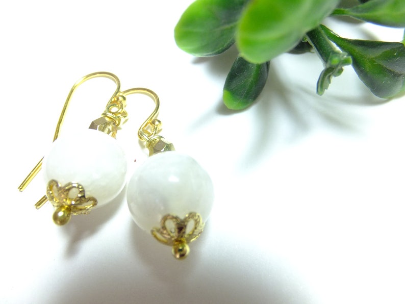 Moonstone earrings in gold, 10 mm thick beads, hanging earrings, Hochyeit, bridal jewelry, communion, confirmation, handmade, unique, image 4