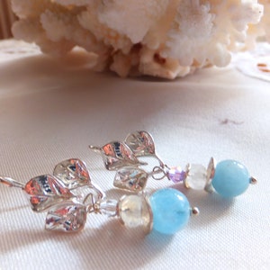Aquamarine earrings - moonstone earrings with silver, earrings, gemstone earrings, handmade