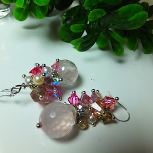 Rose quartz earrings with SWAROWSKI and 925silver, earrings, gemstone earrings, crystal earrings, handmade