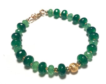 Emerald with Diopside1AAA quality, gemstone bracelet, faceted alternately, very valuable lucky stone! handmade,