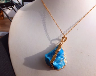 Apatite Edelstein roh,galvanisch vergoldet, an einer vergoldeten Kette, für Edelsteinliebhaber,Geschenk, Vergoldet,