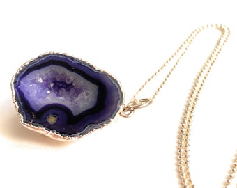 Agate rod, necklace on 925 sterling silver chain 42 cm long, galvanically silver-plated, beautiful precious gemstone,