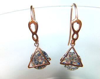 Zirconia red gold earrings, earrings, gemstone earrings, 925 sterling silver covered with red gold, handmade,