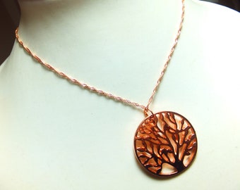 Tree of Life on 14 quiat red gold necklace, collar, 925 plateados, collar, colgante, encanto, árbol de la vida