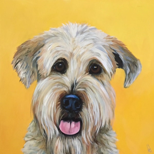 Custom Dog Portrait Painting | Hand Made by Canadian Artist | Acrylic Paint on Raised Wood Panel | Original Art | 14 x 14"