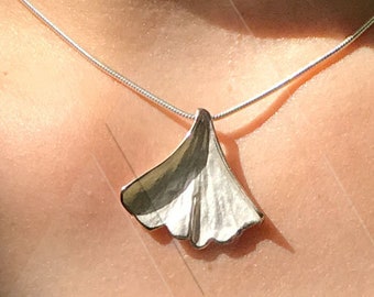 my Ginkgo 925 Silber Abdruck vom echten Blatt Collier XS20