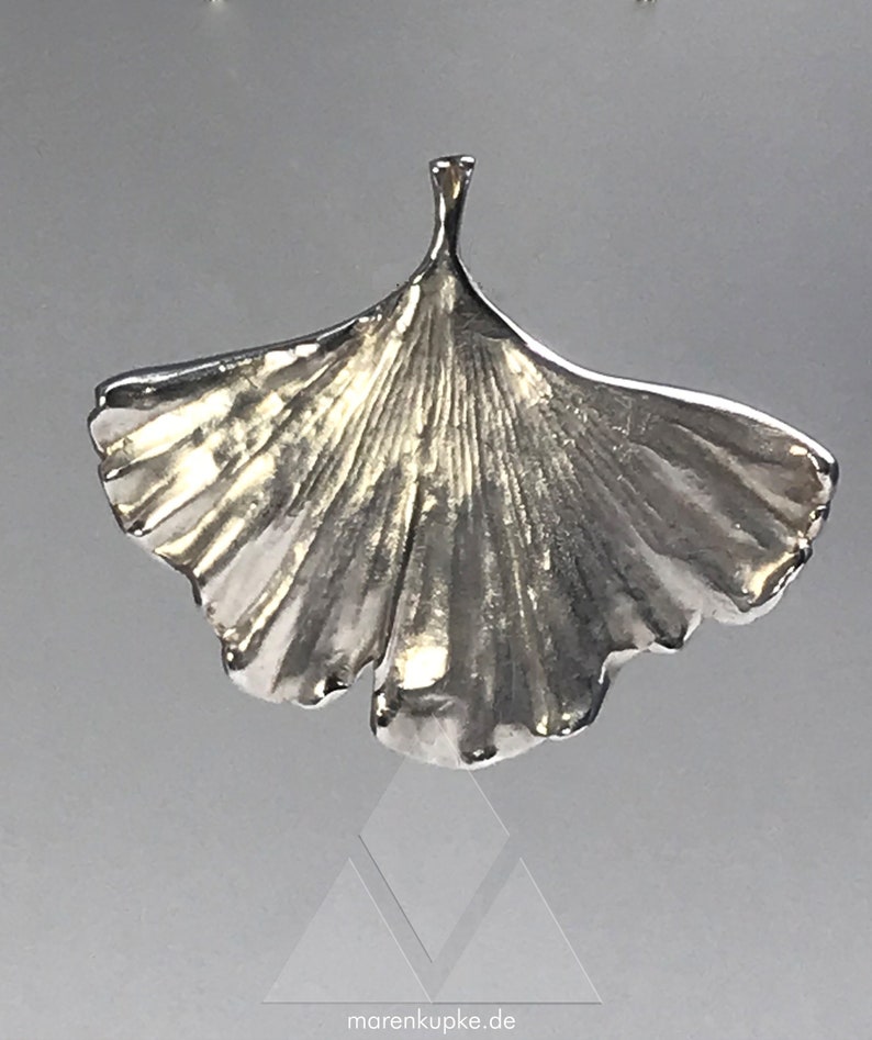 Ginkgoblatt-Anhänger 925 Silber Struktur Männer M23 画像 4