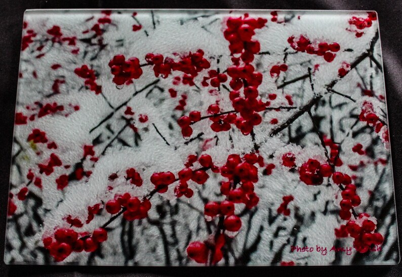 Glass Cutting Board Winterberries Cutting Board