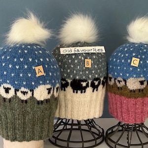 1 Adorable sheep hats in pure Shetland wool and 7 colour choices.