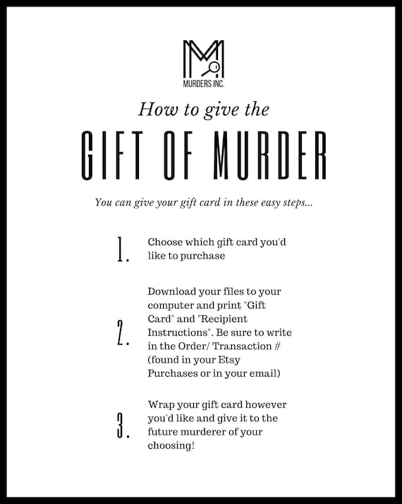 Box Kit Gift Card 114.99 Value Murder Mystery Party Gift 