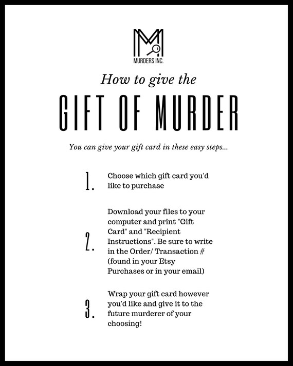 Box Kit Gift Card 114.99 Value Murder Mystery Party Gift 