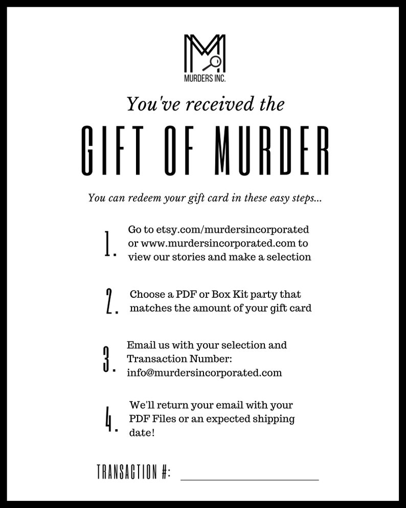 Box Kit Gift Card 114.99 Value Murder Mystery Party Gift Card PDF Game Christmas Gift Birthday Gift image 3
