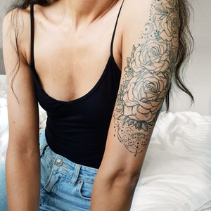 Rose floral sleeve A4 temporary tattoo holiday/festival/halloween/Christmas gift boho image 4