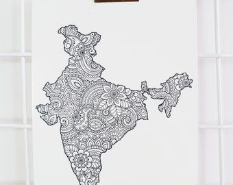 NEW- India map temporary tattoo small A6 holiday/cultural/ethnic/Indian/gift idea