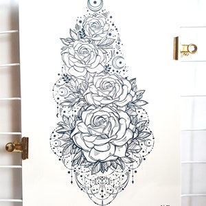 Rose floral sleeve A4 temporary tattoo holiday/festival/halloween/Christmas gift boho image 2