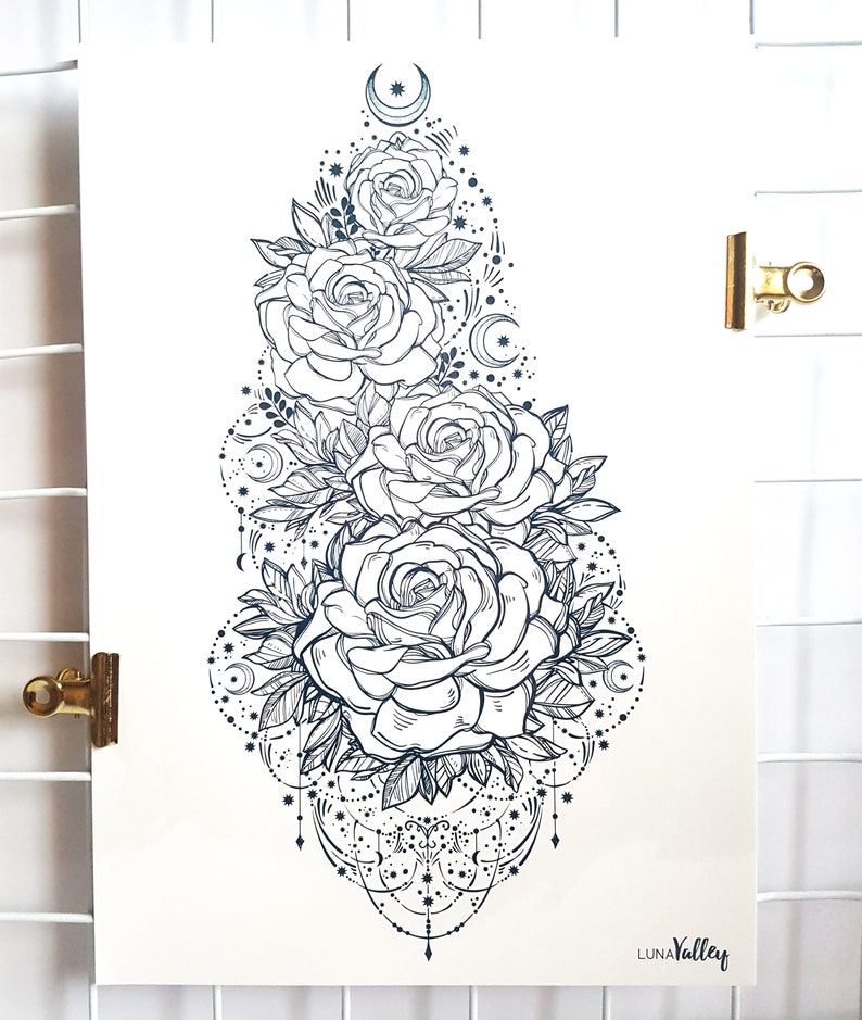 Rose floral sleeve A4 temporary tattoo holiday/festival/halloween/Christmas gift boho image 2