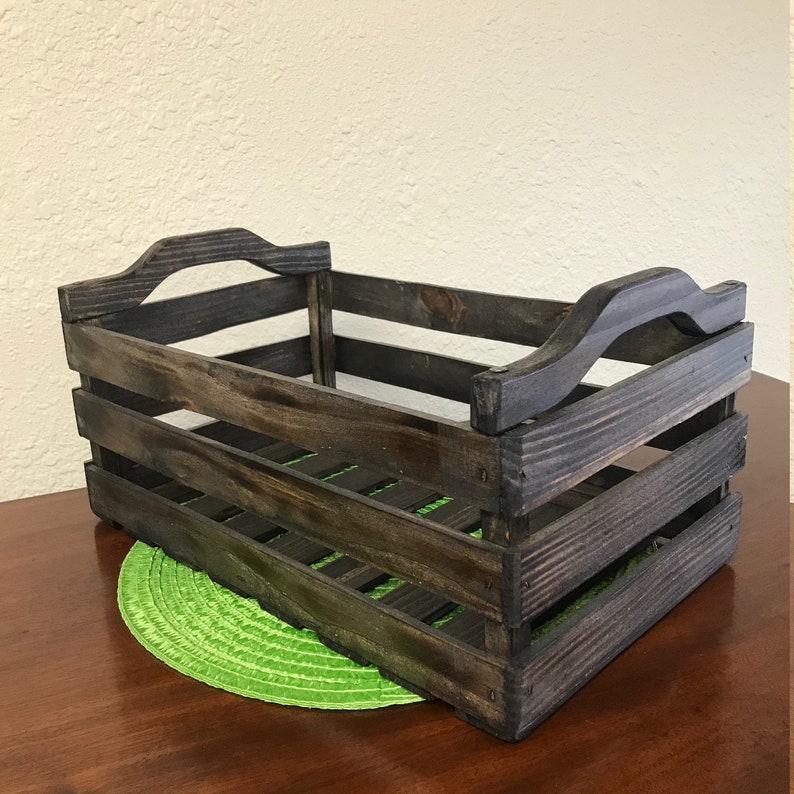 Solid Wood Crate Hand crafted handles Display or storage Etsy