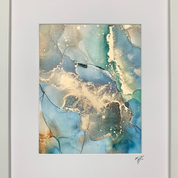 Riverbed II - Original Alcohol Ink on Yupo Paper (17”x13” Frame Included)