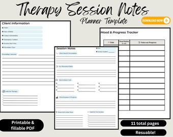 Therapy Session Notes Digital Planner - GoodNotes - Fillable PDF - Digital Notebook for Counselors & Therapists