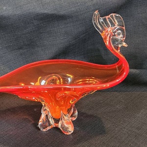Mid Century Glass Art  -  Murano Lorraine Chalet Glass Bird Bowl Centerpiece