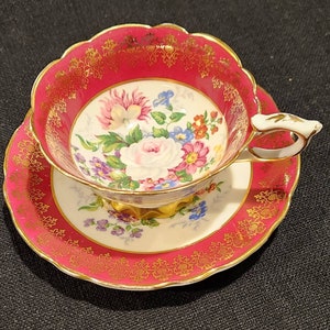 Royal Stafford Celebrity Pattern White Cabbage Rose Tea Cup and Saucer