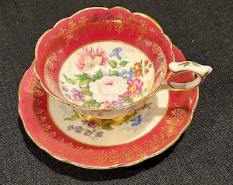 Royal Stafford Celebrity Pattern White Cabbage Rose Tea Cup and Saucer