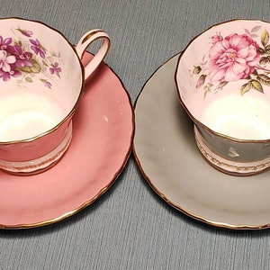 A PAIR of Mid Century Aynsley Tea Cups and Saucers  -  Two From Same Series