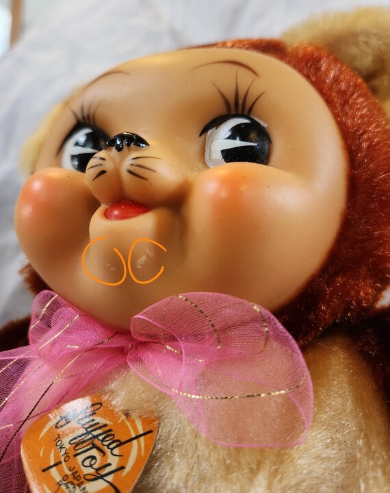 Japanese Vintage Rubber Face Smiling Bear Plush Toy - 1950's