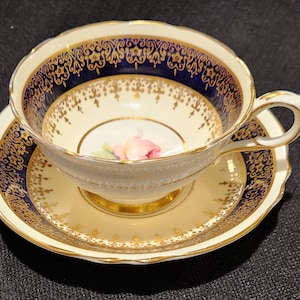 Paragon Double Warrant Cobalt Blue Rose Tea Cup and Saucer