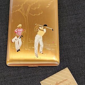 Estuche para cigarrillos de metal estilo americano Elgin vintage con diseño de temática de golf