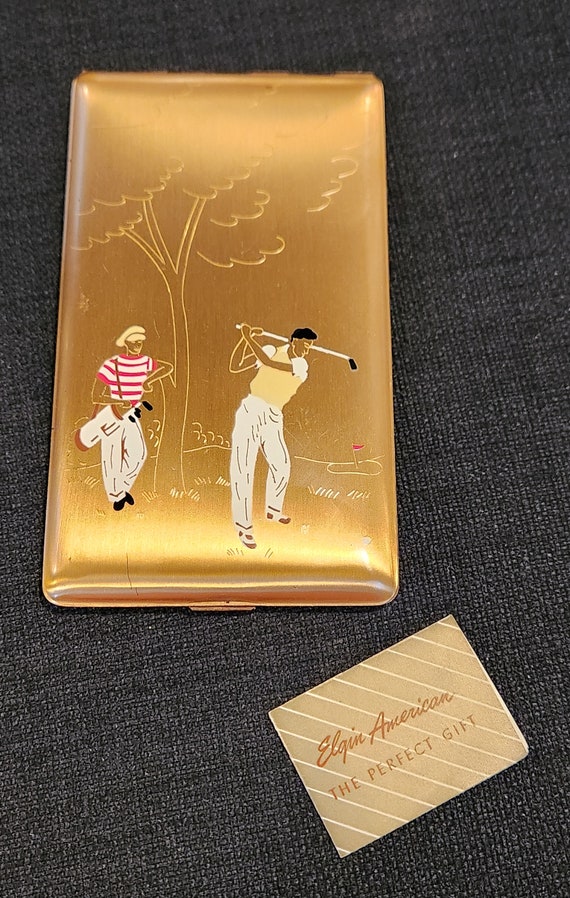 Vintage Elgin American Metal Cigarette Case - Golf Theme Design