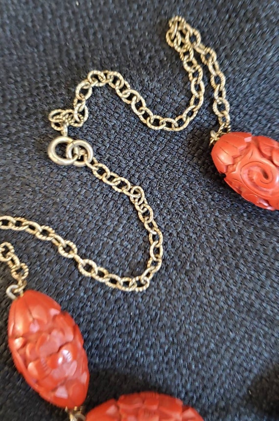 Hand-Carved Chinese Cinnabar Jewelry Set - Clip-O… - image 5