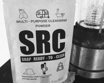Soap Ready to Clean  S.R.C. - Multipurpose Cleansing Powdered Soap on the Go, Soap Packet with Towlette for Camping, Prepping, Survivalists
