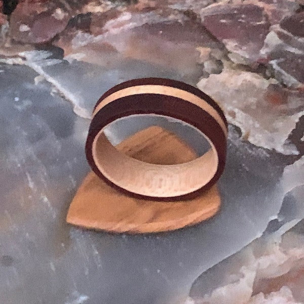 Rosewood & Maple Wood Ring, Rosewood Ring, Maple Wood Ring, Handcrafted Wood Band, Maple Wooden Band