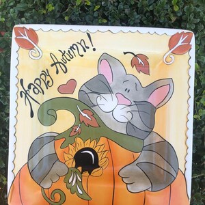 Beautiful  Scuare Fall Cat Plate