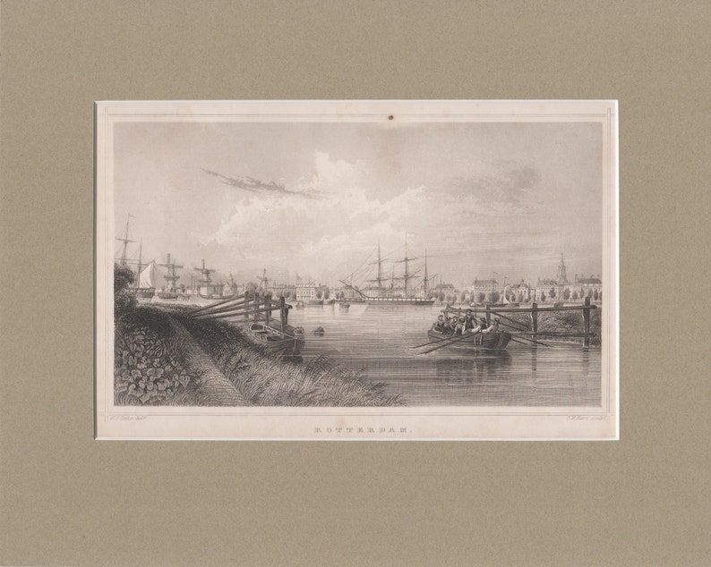 Rotterdam \u2013 original steel engraving from 1850 card vintage antique decoration picture Holland
