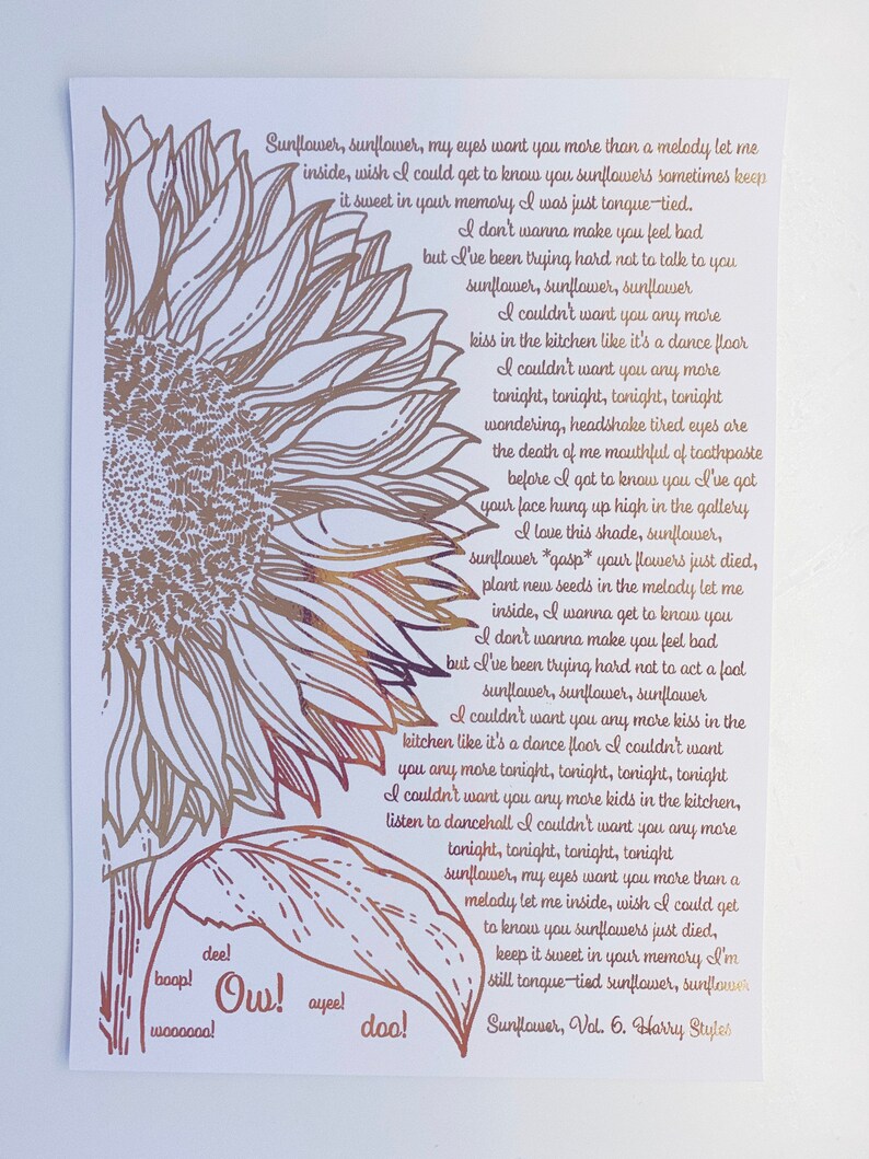Sunflower Vol. 6 Lyrics | Etsy