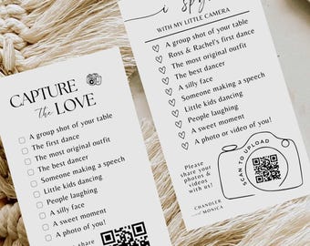 Capture The Love QR Code Wedding Card - Modern Minimalist Wedding Photo Card I spy wedding game Printable Share Editable Business Cards SA01