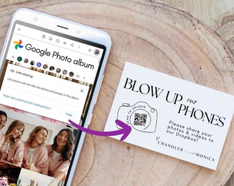 Blow up phones business card Wedding Photo Qr - Guest Share Your Photos Share Qr Code Card bridal shower - canva editable template #SA01